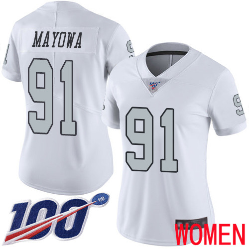 Oakland Raiders Limited White Women Benson Mayowa Jersey NFL Football #91 100th Season Rush Jersey->women nfl jersey->Women Jersey